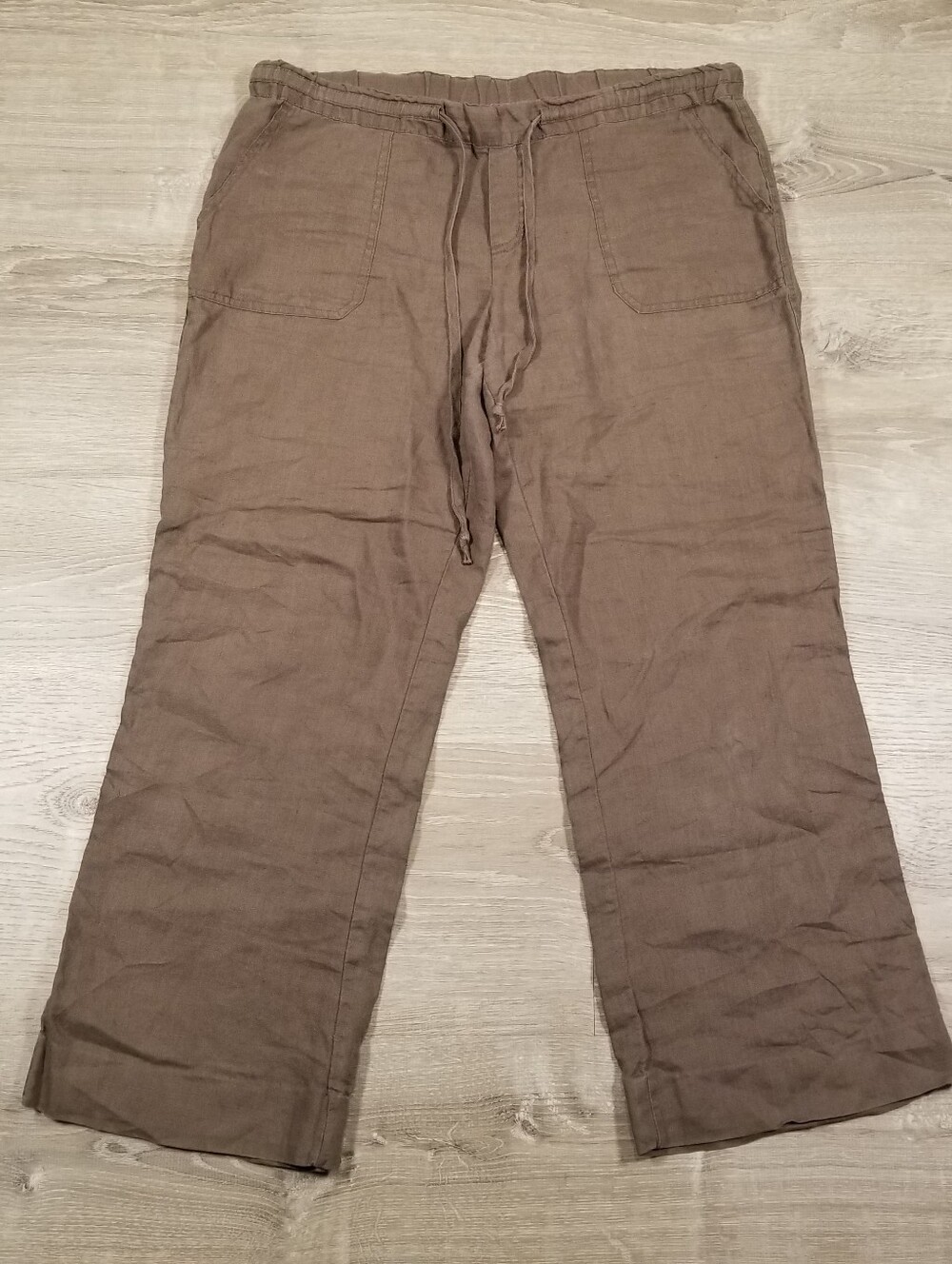 Allen Allen Womens Brown Linen Drawstring Wide-Leg Cropped Pants Size Medium